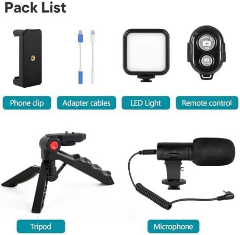 AY-49 Vlogging Kit | Portable Video Recording Setup with LED Light, Shotgun Mic & Flexible Tripod