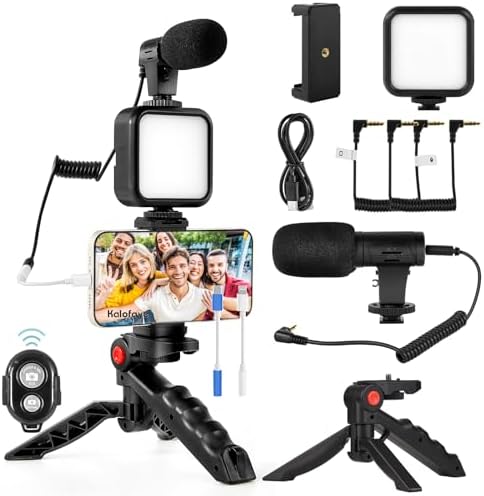AY-49 Vlogging Kit | Portable Video Recording Setup with LED Light, Shotgun Mic & Flexible Tripod