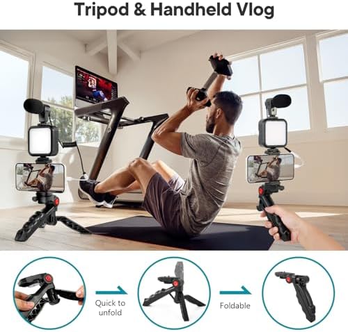 AY-49 Vlogging Kit | Portable Video Recording Setup with LED Light, Shotgun Mic & Flexible Tripod