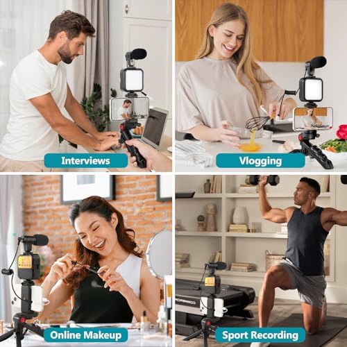 AY-49 Vlogging Kit | Portable Video Recording Setup with LED Light, Shotgun Mic & Flexible Tripod