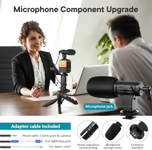 AY-49 Vlogging Kit | Portable Video Recording Setup with LED Light, Shotgun Mic & Flexible Tripod