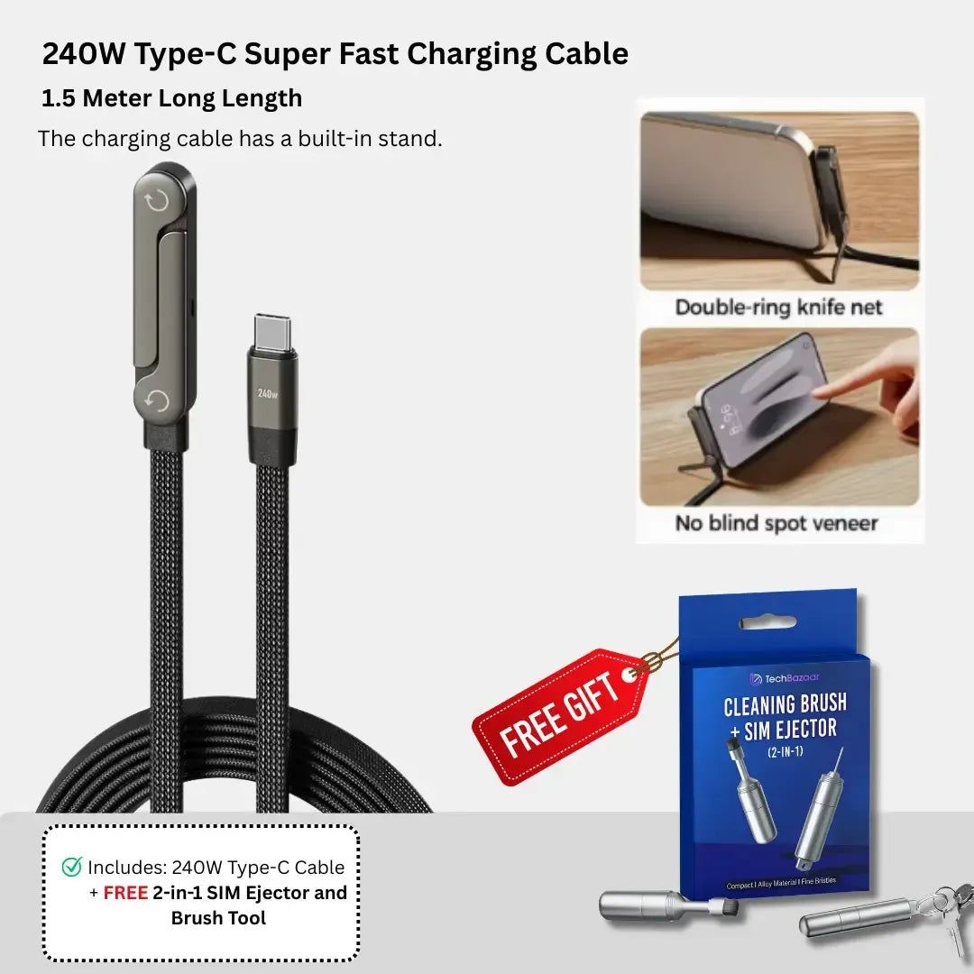 240 W (2in 1 type C fast charging cable + mobile stand)